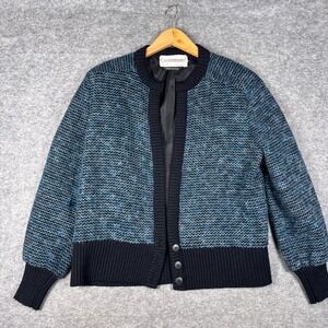Vintage Castleberry Cardigan Womens 10 Green Blue Open Front Long Sleeve London